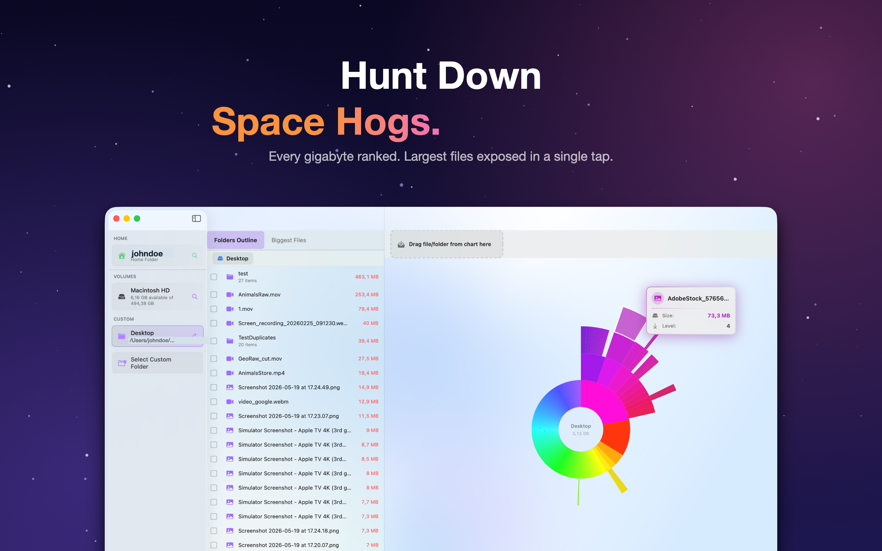 DiskMap AI biggest files list