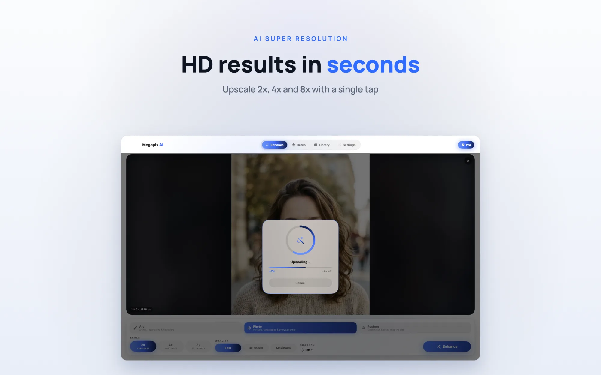 Megapix AI super resolution upscaling 2x, 4x and 8x