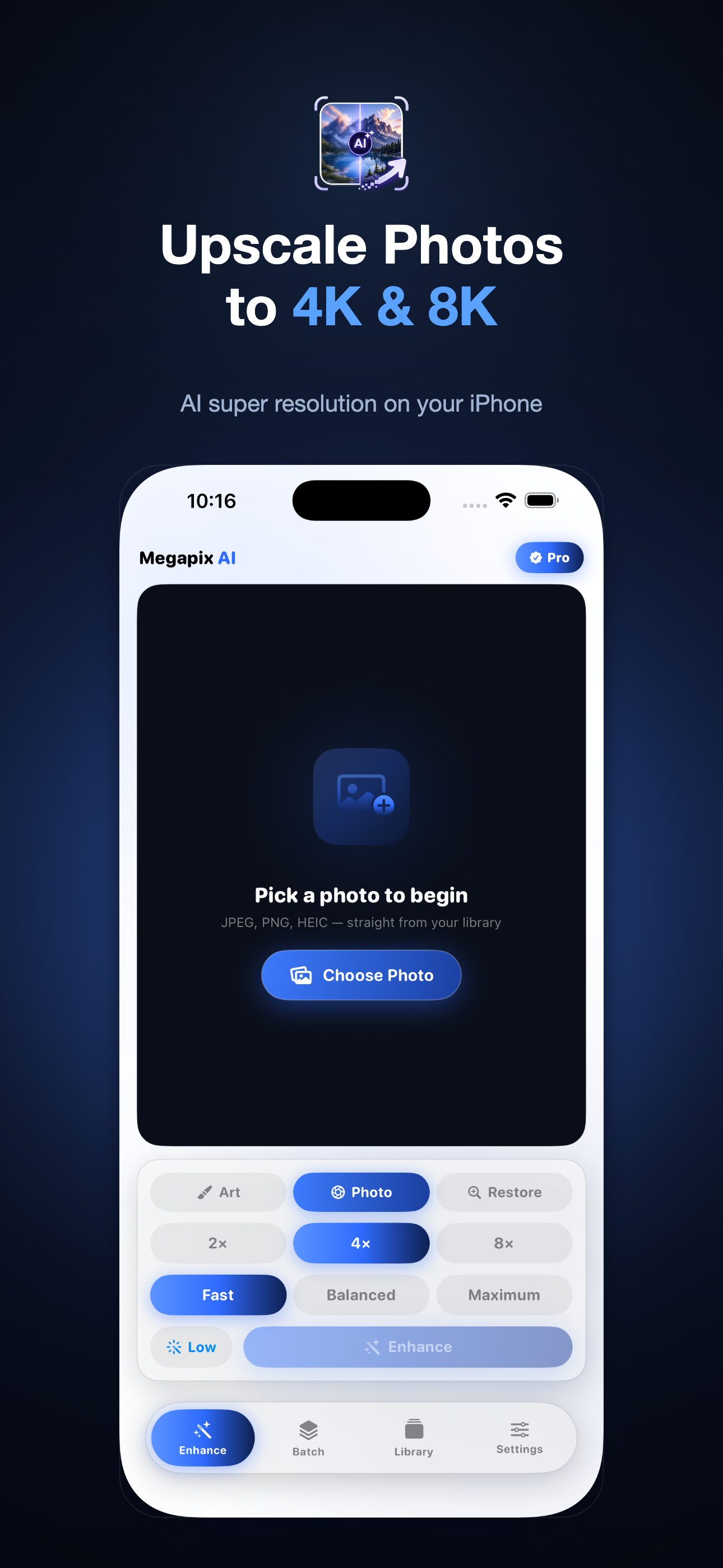 Megapix AI upscale photos to 4K and 8K on iPhone