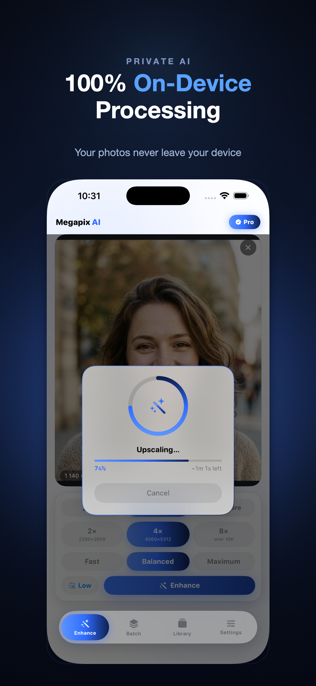 Megapix AI 100% on-device processing on iPhone