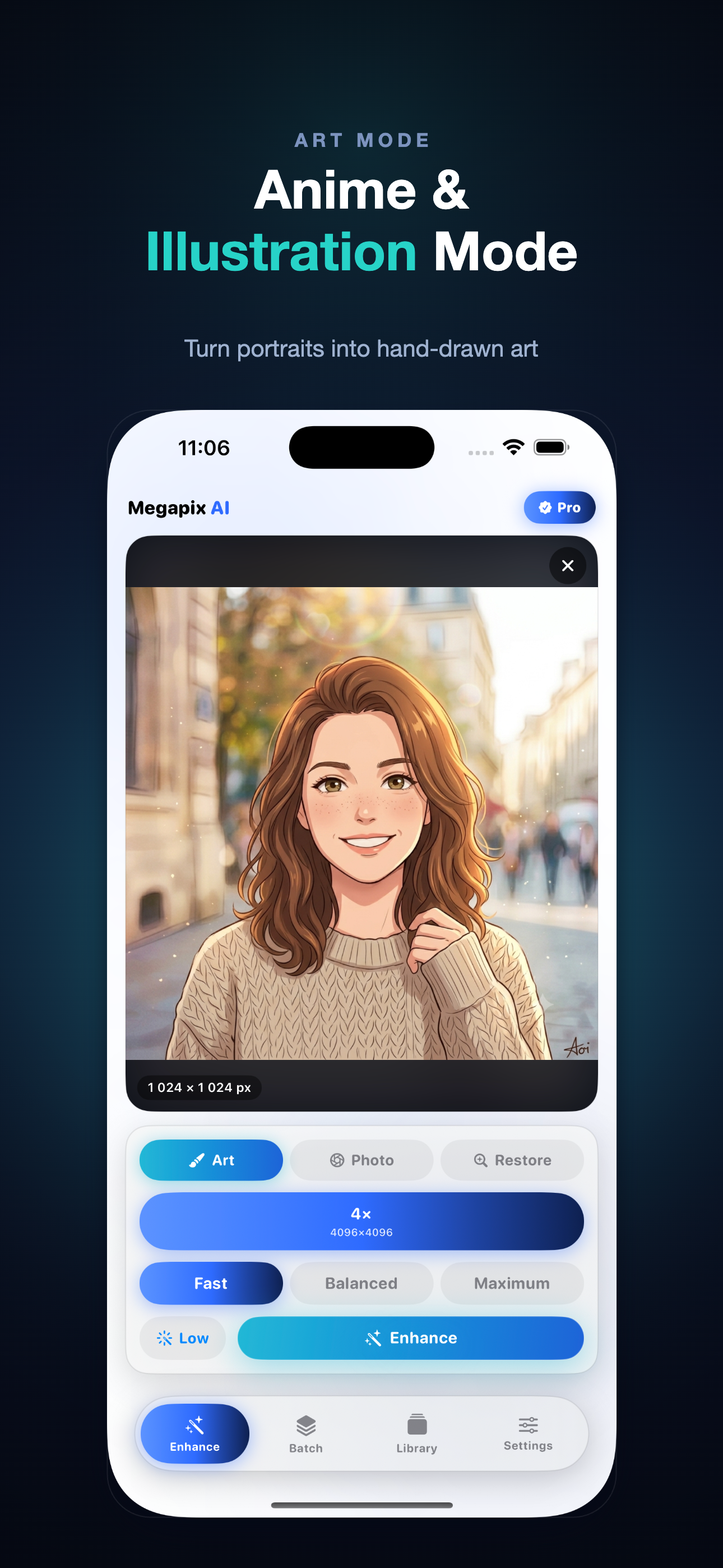 Megapix AI results library on iPhone