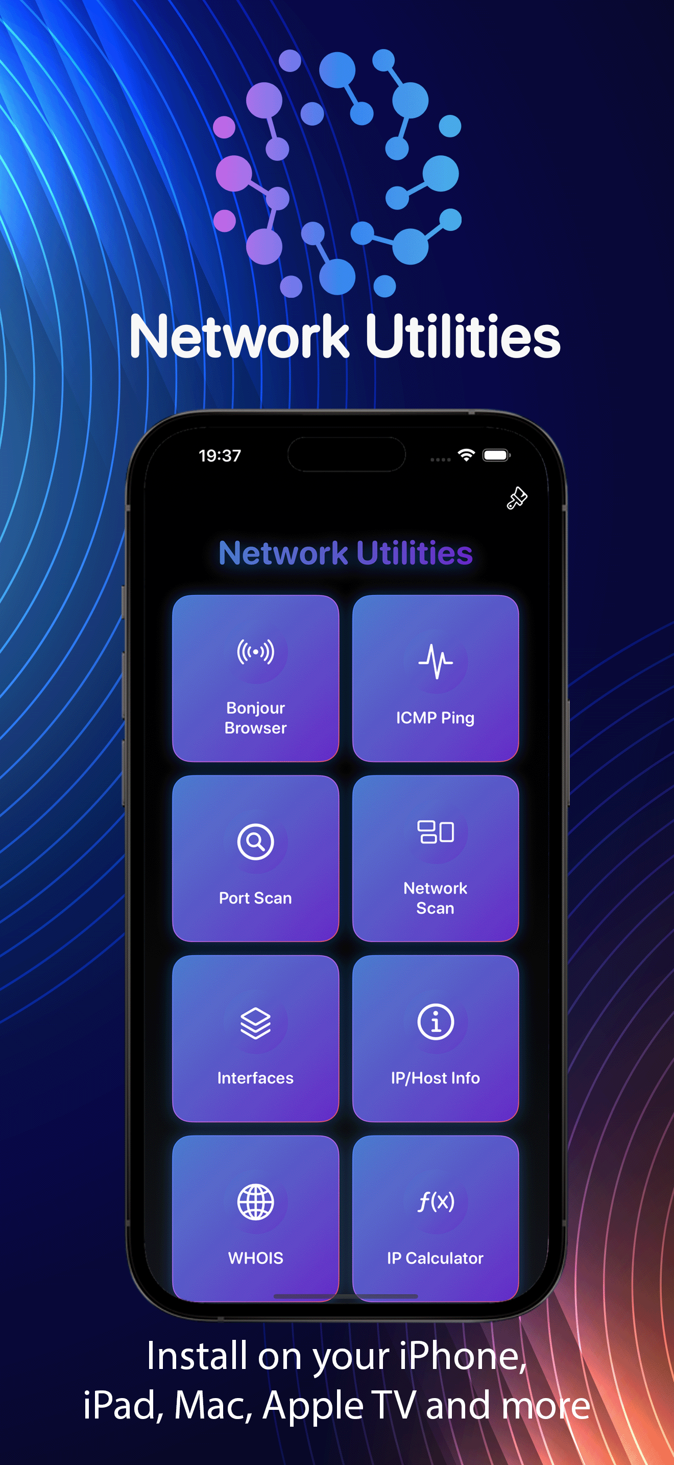 Real Network Utilities Scanner tools on iPhone