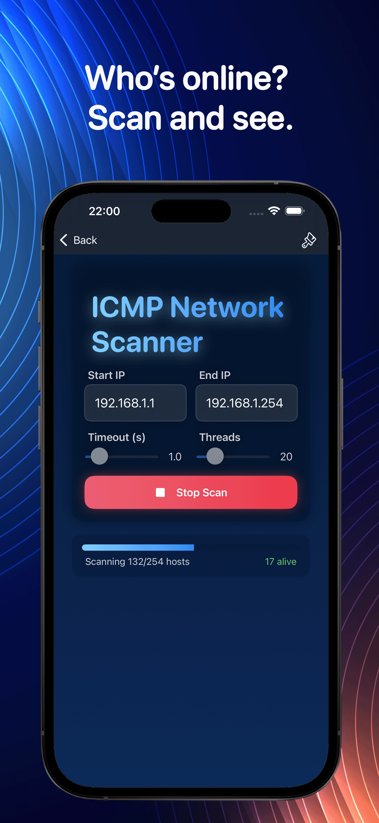 Real Network Utilities Scanner screen
