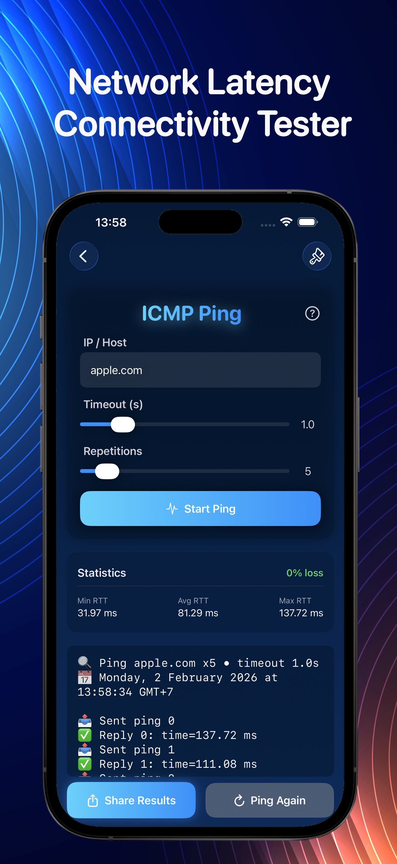 Real Network Utilities Scanner screen
