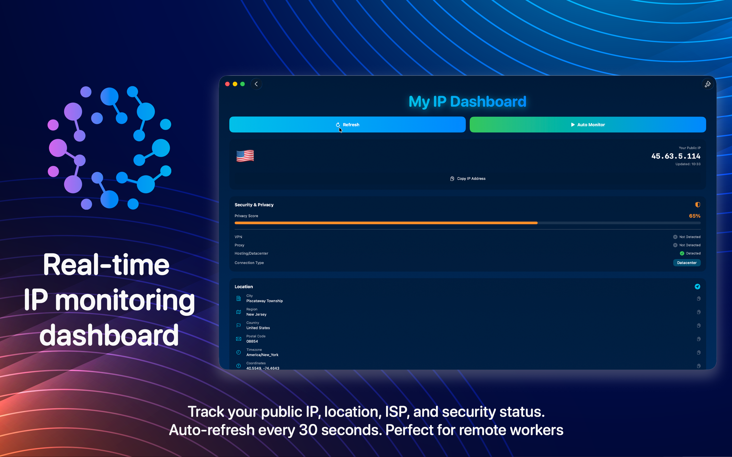 Real Network Utilities Scanner IP dashboard on macOS