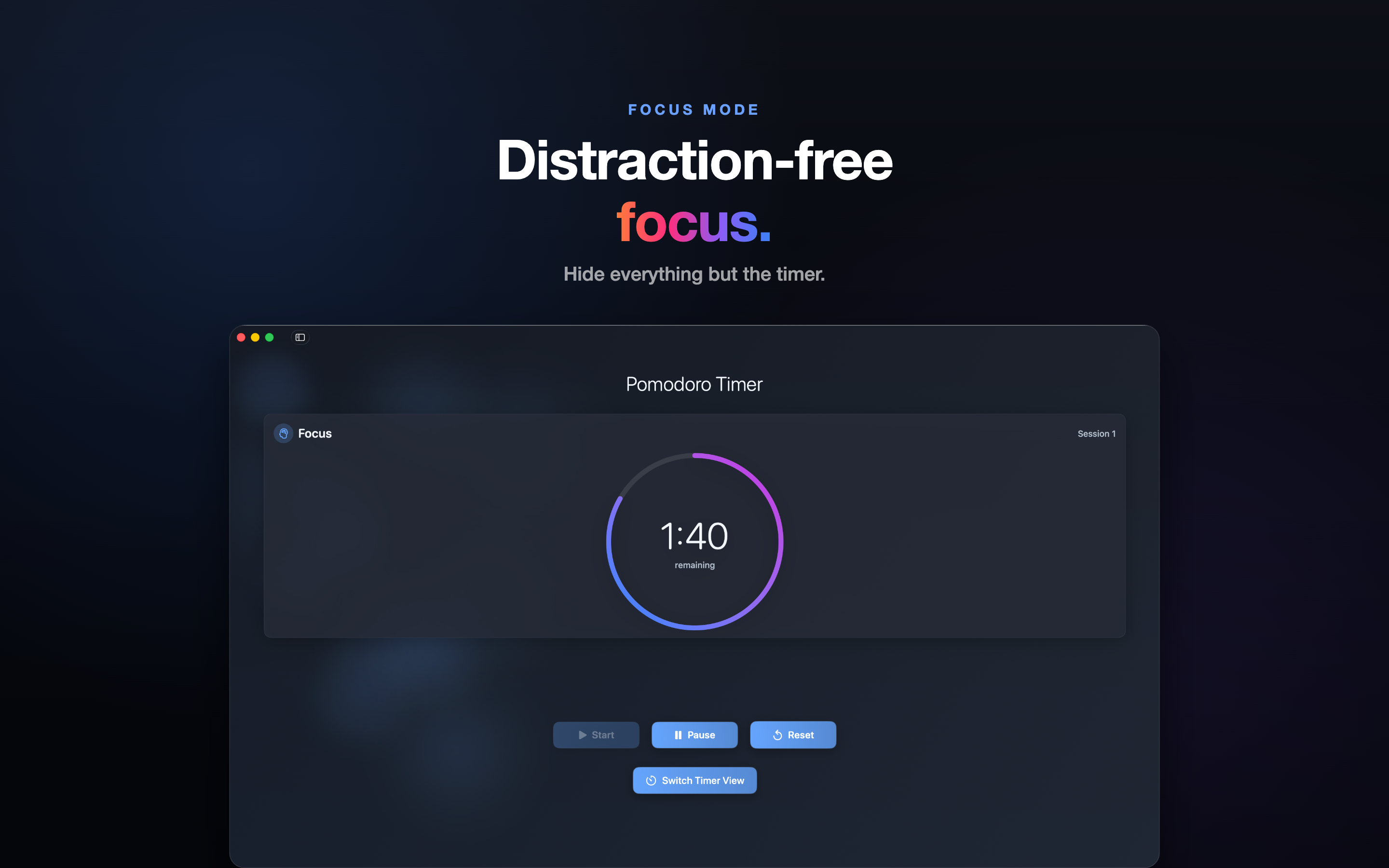 AI Pomodoro Timer focus session on macOS