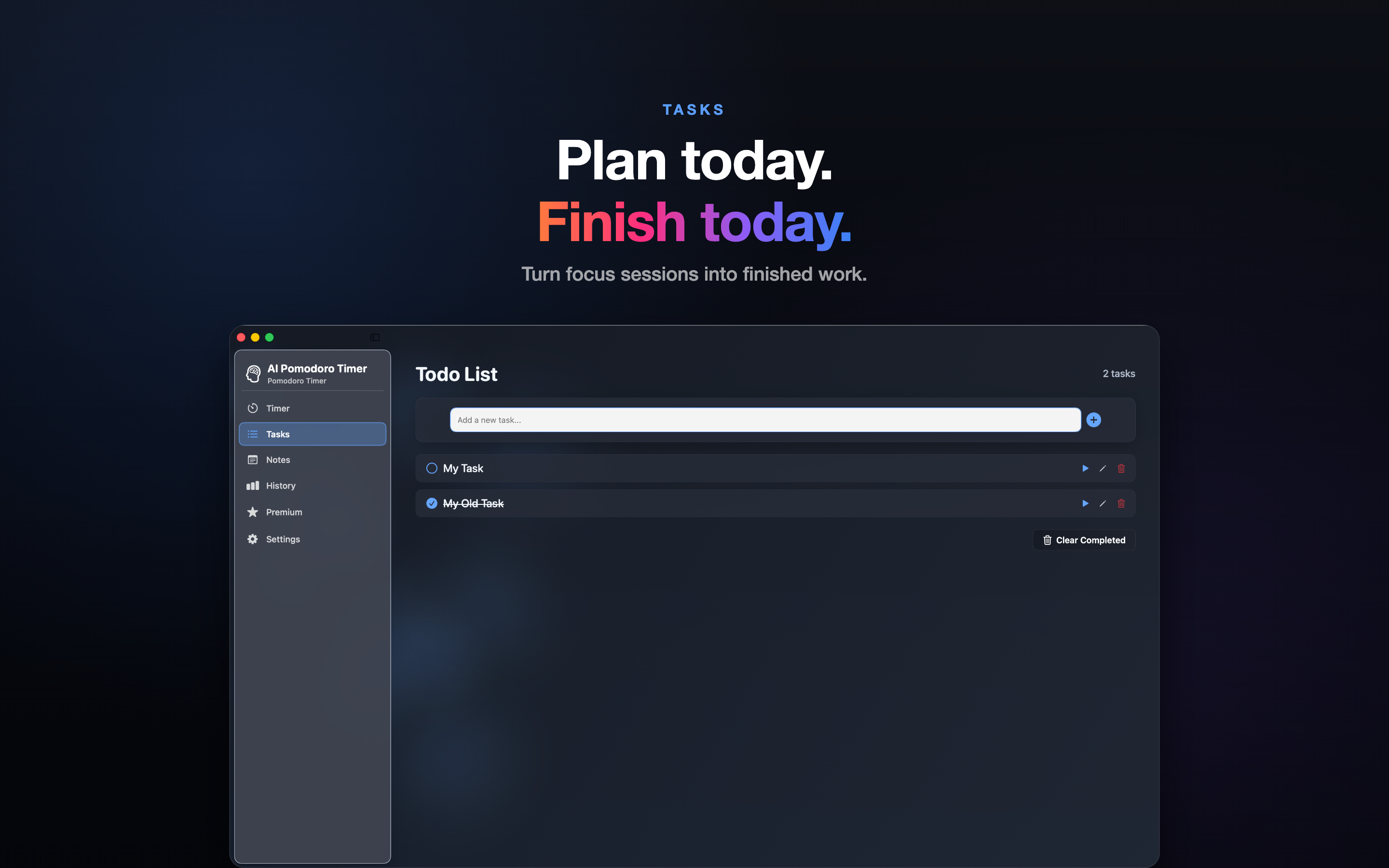 AI Pomodoro Timer task management on macOS
