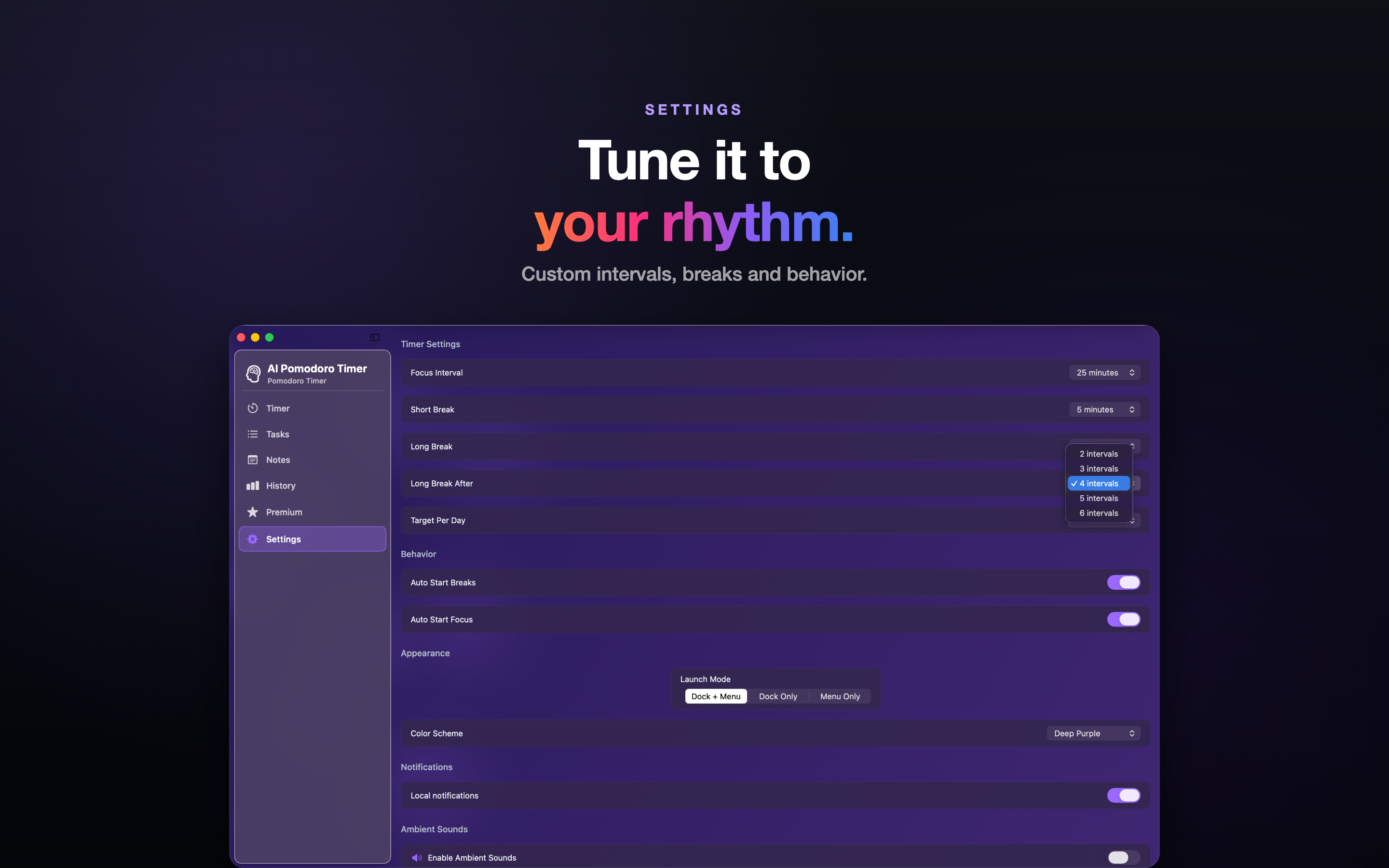 AI Pomodoro Timer settings