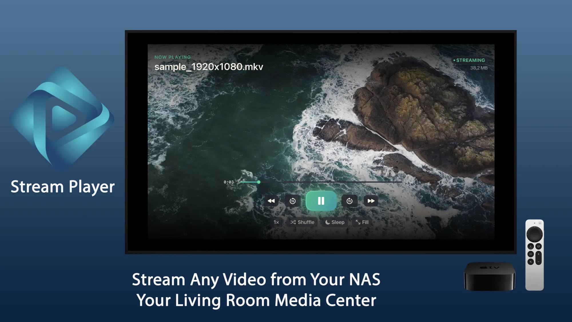 Stream Player streaming video from a NAS on Apple TV